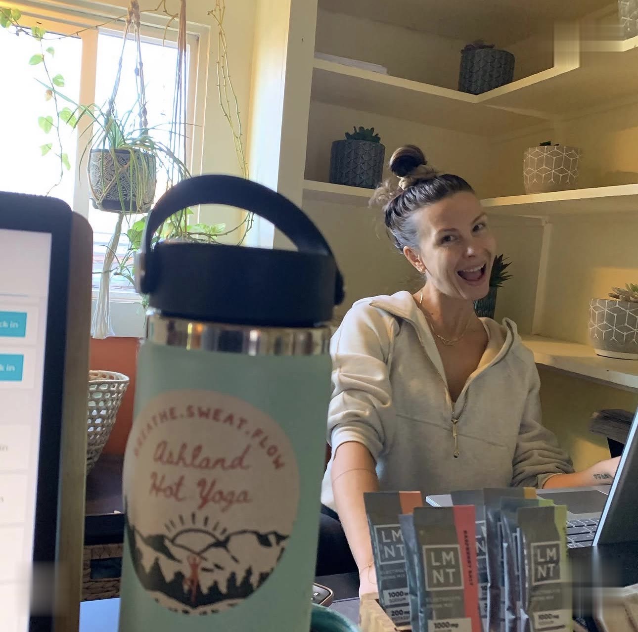 Check-in smiles at the front desk, LMNT at the ready