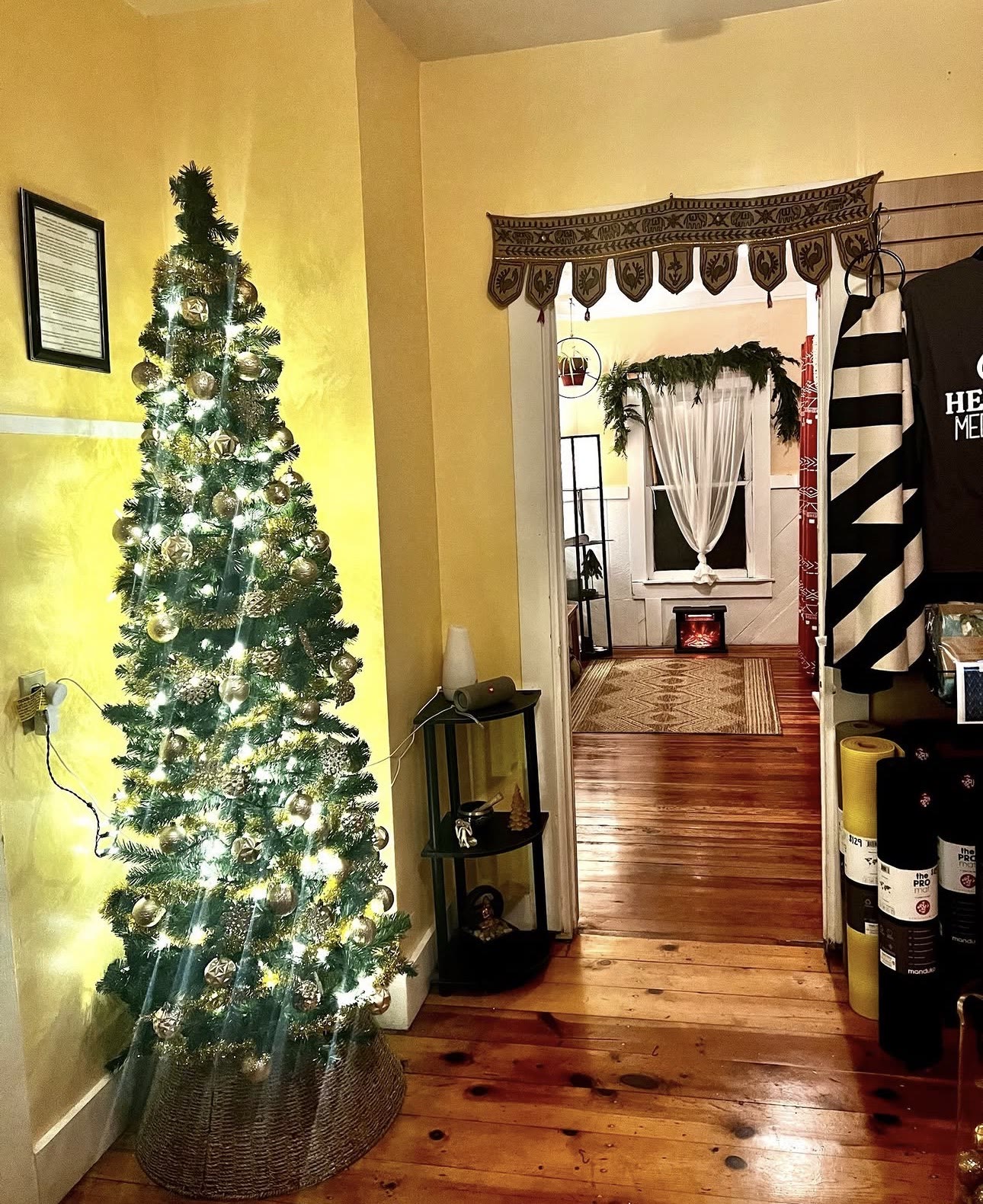 The lobby dressed up for the holidays