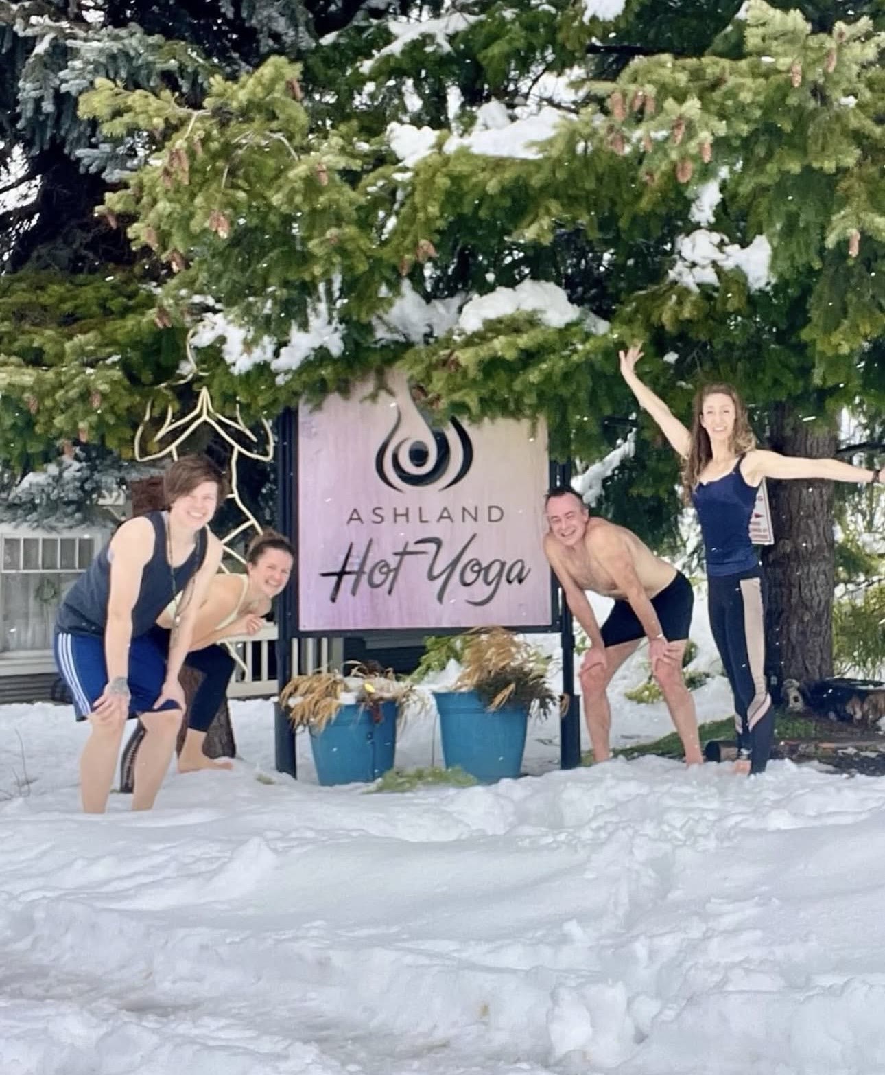 Warm hearts on a snowy day at the sign