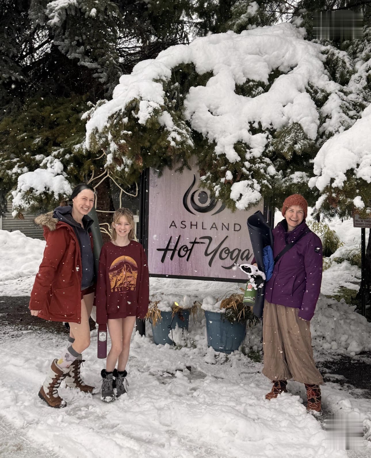Braving the snow for hot yoga