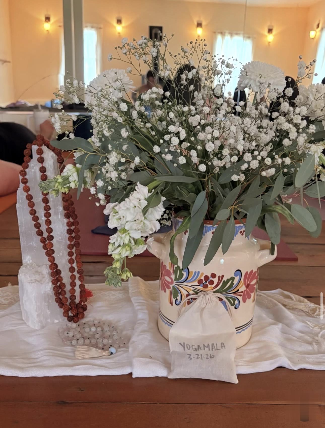 Flowers, crystals, and malas at the Yoga Mala gathering